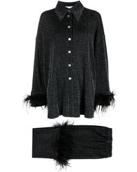 Sleeper - Cosmos Feather-trim Pyjamas - Women's - Metallic Fibre/lycra/polyester/ostrich Feather - Lyst