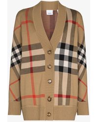 Burberry - Neutral Vintage Check V-neck Cardigan - Women's - Polyester/merino - Lyst