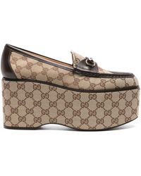 Gucci - Brown Horsebit Platform Loafers - Women's - Fabric/calf Leather - Lyst