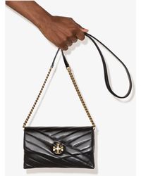 Tory Burch Leather Kira Chevron Chain Wallet in Black (Natural) | Lyst