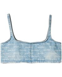Miu Miu - Logo-Print Denim Crop Top - Lyst