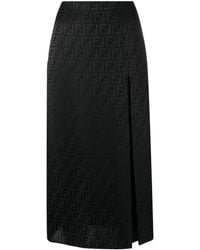 Fendi - Ff Silk Midi Skirt - Lyst