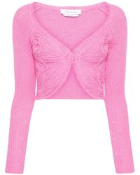 Blumarine - Butterfly-embroidered Cropped Cardigan - Lyst