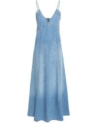 Chloé - Embroidered Denim Maxi Dress - Women's - Linen/flax/cotton - Lyst