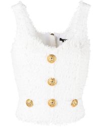 Balmain - Embellished Tweed Sleeveless Top - Lyst