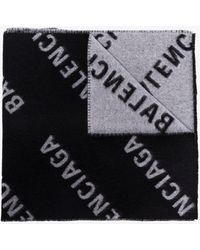 Balenciaga And Grey Logo Wool Scarf - Black