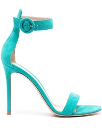 Gianvito Rossi - Turquoise Portofino 105mm Suede Sandals - Lyst