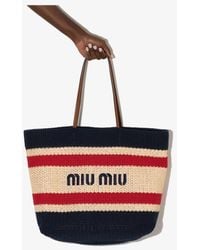 Miu Miu Multicoloured Embroidered Knitted Tote Bag - - Leather/straw/canvas/wicker