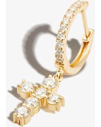 Anita Ko - 18k Yellow Cross Diamond Hoop Earring - Lyst