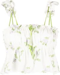 YUHAN WANG - Floral-embroidered Ruffled Top - Lyst