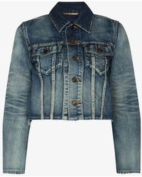 Saint Laurent - Cropped Denim Jacket - Women's - Cotton - Lyst