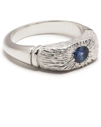 Bleue Burnham Sterling Silver Connected By Roots Sapphire Signet Ring - White