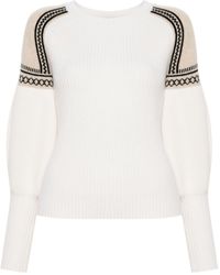 Max Mara - Neutral Ribbed-knit Jacquard Sweater - Women's - Wool/cashmere - Lyst