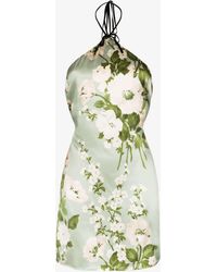 Reformation Poppie Floral Print Silk Mini Dress - Women's - Silk - Green