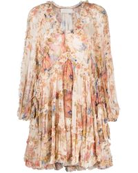 Zimmermann - Neutral August Billow Frill Floral Mini Dress - Women's - Viscose/recycled Polyester/elastane - Lyst