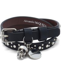 Alexander McQueen - Skull Double-wrap Leather Bracelet - Men's - Calf Leather/brass - Lyst