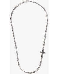 David Yurman Sterling Cross Large Box Chain Diamond Necklace - Metallic