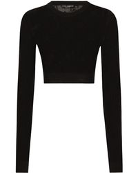 Dolce & Gabbana - Cropped Mesh-stitch Viscose Sweater With All-over Jacquard Dg Logo - Lyst