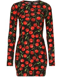 Dolce & Gabbana - Short Long-Sleeved Jersey Dress With Cherry Print - Lyst