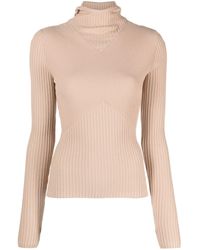 ANDREADAMO - Andreādamo - Neutral Hooded Ribbed Sweater - Women's - Polyester/viscose/polyamide/spandex/elastane - Lyst