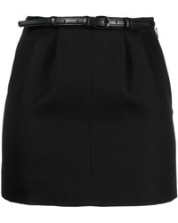 Saint Laurent - Belted Tailored Wool Skirt - Lyst