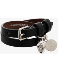 Alexander McQueen And Silver Tone Skull Wrap Leather Bracelet - Black