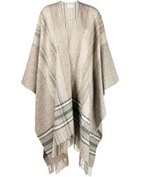 Johnstons of Elgin - Beige Donegal Checked Fringed Wool Cape - Lyst