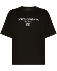 Dolce & Gabbana - Logo Embroidered Cotton T-shirt - Men's - Cotton - Lyst