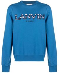 Blue Lanvin Embroidered-logo Pouch-pocket Hoodie in Light Blue for Men Mens Clothing Activewear gym and workout clothes Hoodies Save 13% 