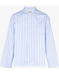 Tekla Organic Cotton Stiped Pajama Shirt - - Organic Cotton - Blue