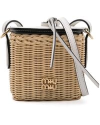 Miu Miu - Neutral Woven-wicker Mini Basket Bag - Lyst