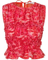 Cecilie Bahnsen - Red Floral Jacquard Sleeveless Blouse - Lyst