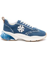 Tory Burch - Good Luck Distressed-finish Denim Sneakers - Lyst