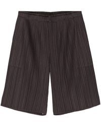 Pleats Please Issey Miyake - Brown Pleated Knee-length Shorts - Lyst
