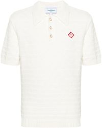 Casablancabrand - Neutral Logo-appliqué Bouclé Polo Shirt - Lyst