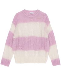 Ganni - Purple Striped Cable Knit Sweater - Lyst