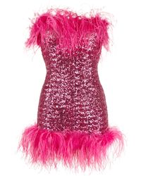 Oséree - Feather-trim Sequin Strapless Dress - Lyst