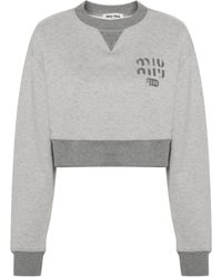 Miu Miu - Logo-print Cropped Sweatshirt - Lyst