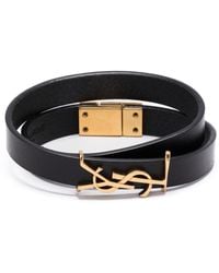 Saint Laurent - Black Opyum Wrap Leather Bracelet - Unisex - Bos Taurus/brass - Lyst