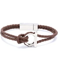 Ferragamo - Gancini Leather Bracelet - Men's - Steel/brass/calf Leather - Lyst