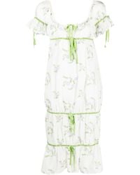 YUHAN WANG - Floral-embroidered Drawstring Midi Dress - Lyst