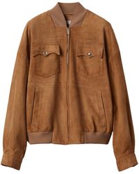 Miu Miu - Logo-Lettering Suede Jacket - Lyst