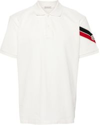 Moncler - White Stripe-trim Cotton Polo Shirt - Lyst