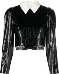 ShuShu/Tong - Crocodile-embossed Faux-leather Cropped Top - Lyst