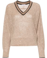 Brunello Cucinelli - Brown Sequin-embellished Cotton Sweater - Women's - Polyester/cotton/nylon/linen/flax - Lyst