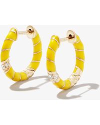 Yvonne Léon - 9k Yellow Mini Torsade Enamel And Diamond Hoop Earrings - Lyst