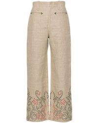 Bode - Floral-embroidered Linen Trousers - Lyst
