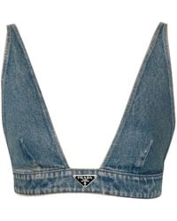 Prada - Triangle-Logo Denim Bralette - Lyst