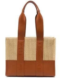 Chloé - Neutral Woody Medium Raffia Tote Bag - Women's - Viscose/polyester/linen/flax/calf Leather - Lyst