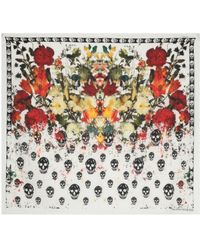 Alexander McQueen - Neutral Skull Floral-print Wool Scarf - Lyst
